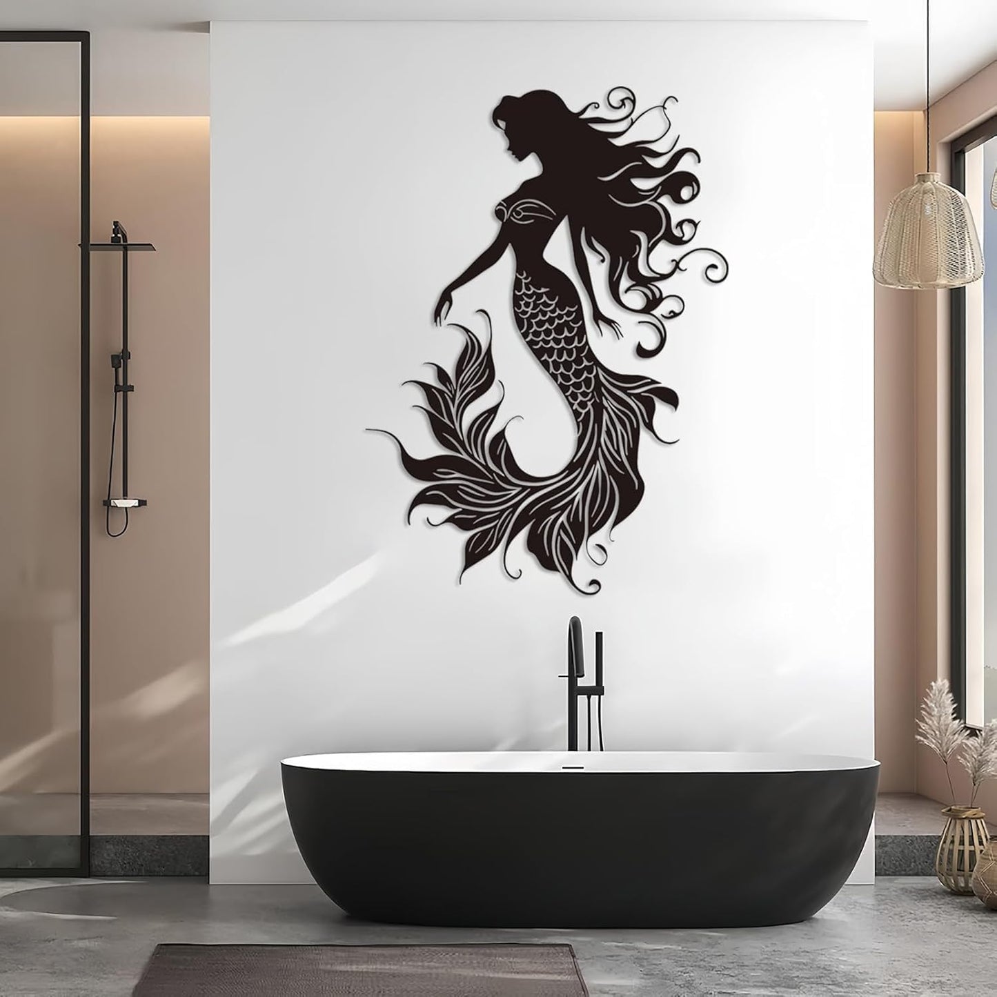 Veplsur Mermaid Metal Wall Art, Metal Mermaid Wall Decor, Marine Biology Wall Decor, Ocean Wall Art, Nautical Wall Hanging, Beach Hanging for Bathroom Bedroom (Gold, 53"x38"|135x96cm)