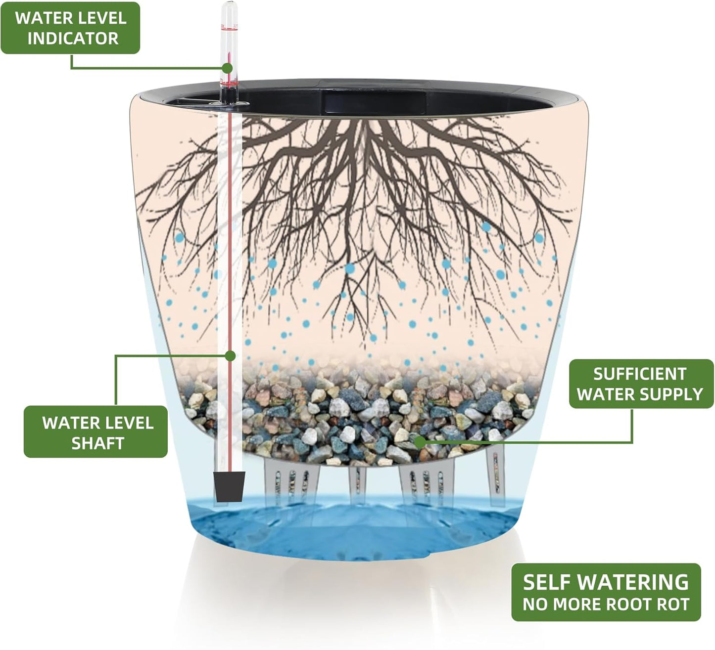 Dexceder 15x14 Self Watering Planter with Wheels Indoor Outdoor, Inner Pot Design, Thickened Large Floor Standing Flower Plant Pot with Water Level Indicator (Grey Gold Crackle)