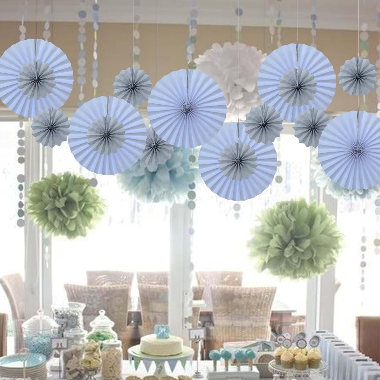 Gray Party Decorations,Wedding Decorations for Party Events Accessories,Anniversary Decorations,Birthday Decorations for Men,8in Hanging Paper Fans 30 Color DIY Set(Gray)