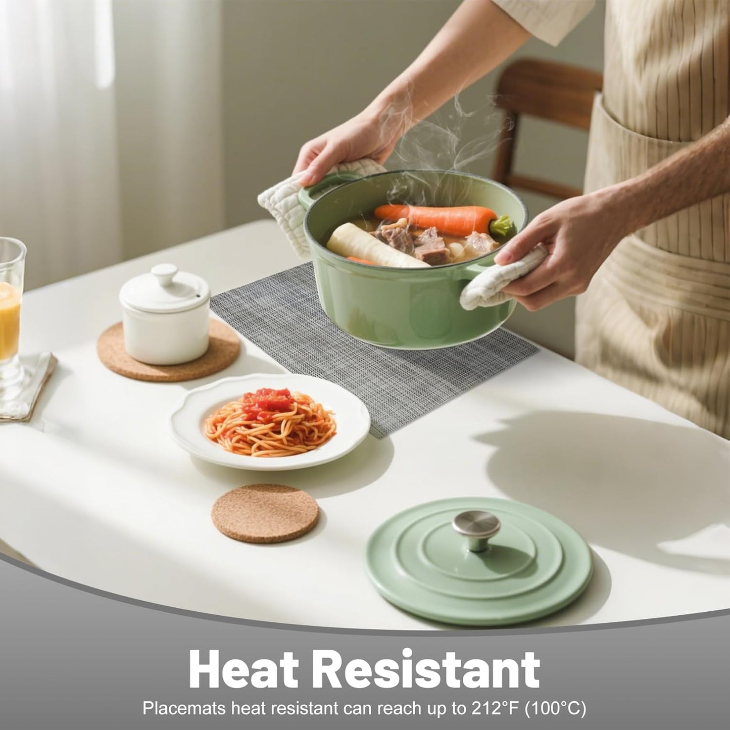 Placemats Set of 12，Non-Slip PVC Weave Table Placemats Easy to Clean，Heat Resistant Place Mats for Kitchen Dining Table Decoration Indoor Outdoor，Gray