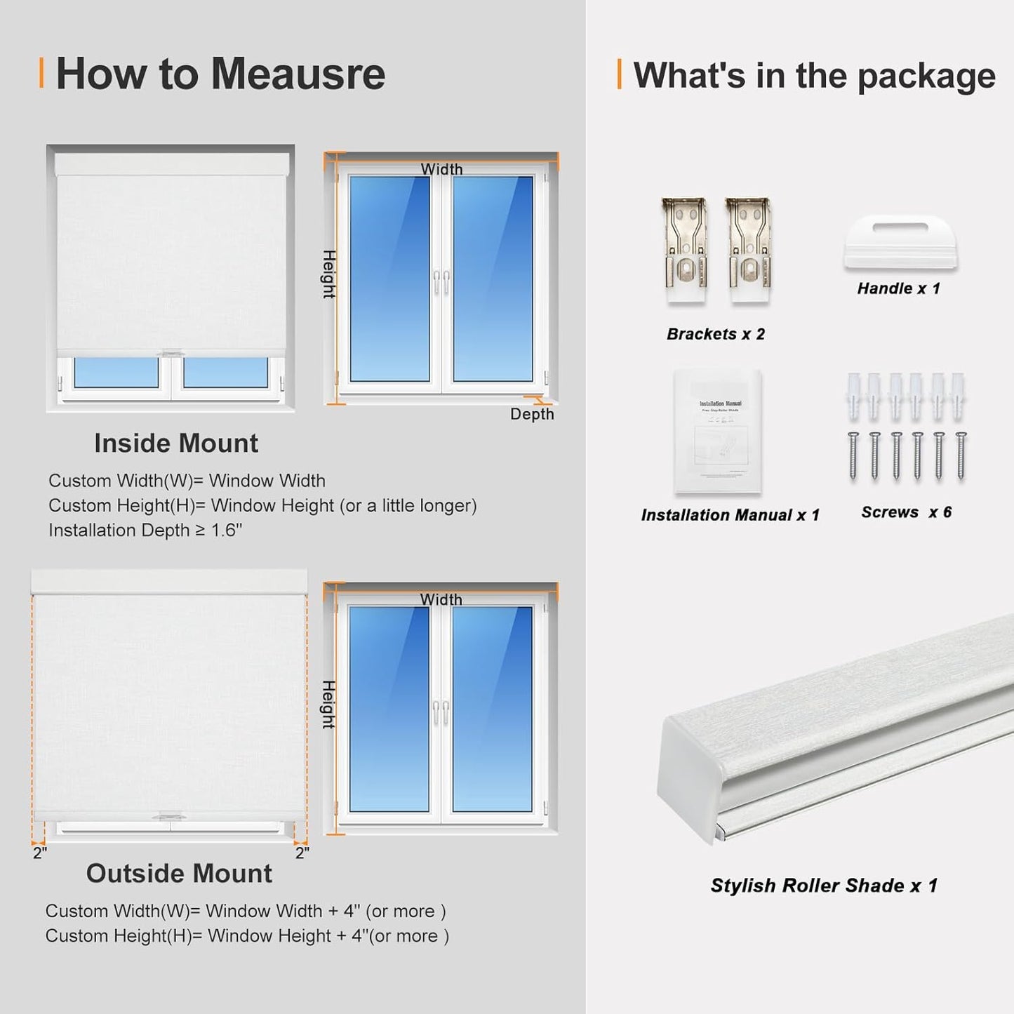 Persilux Blackout Roller Shades & Blinds Windows Shades Free-Stop Blackout Blinds with Jacquard Fabric,Cordless Blinds Pull Down Shades for Home, Easy to Install for Door/Office, White(37" W x 84" H)