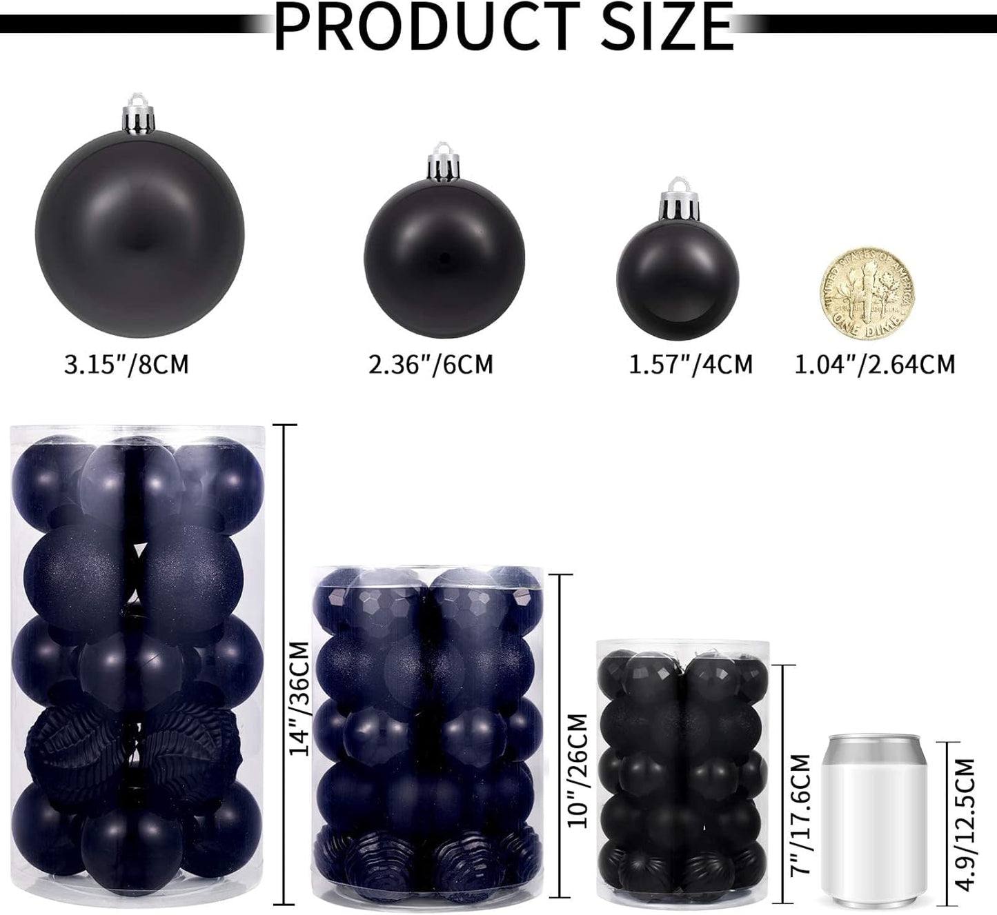 XmasExp 24ct Christmas Ball Ornaments Shatterproof Xmas Tree Hanging Balls Decorations Perfect for Halloween Decorations Holiday Wedding Christmas Decor(1.57", Black)