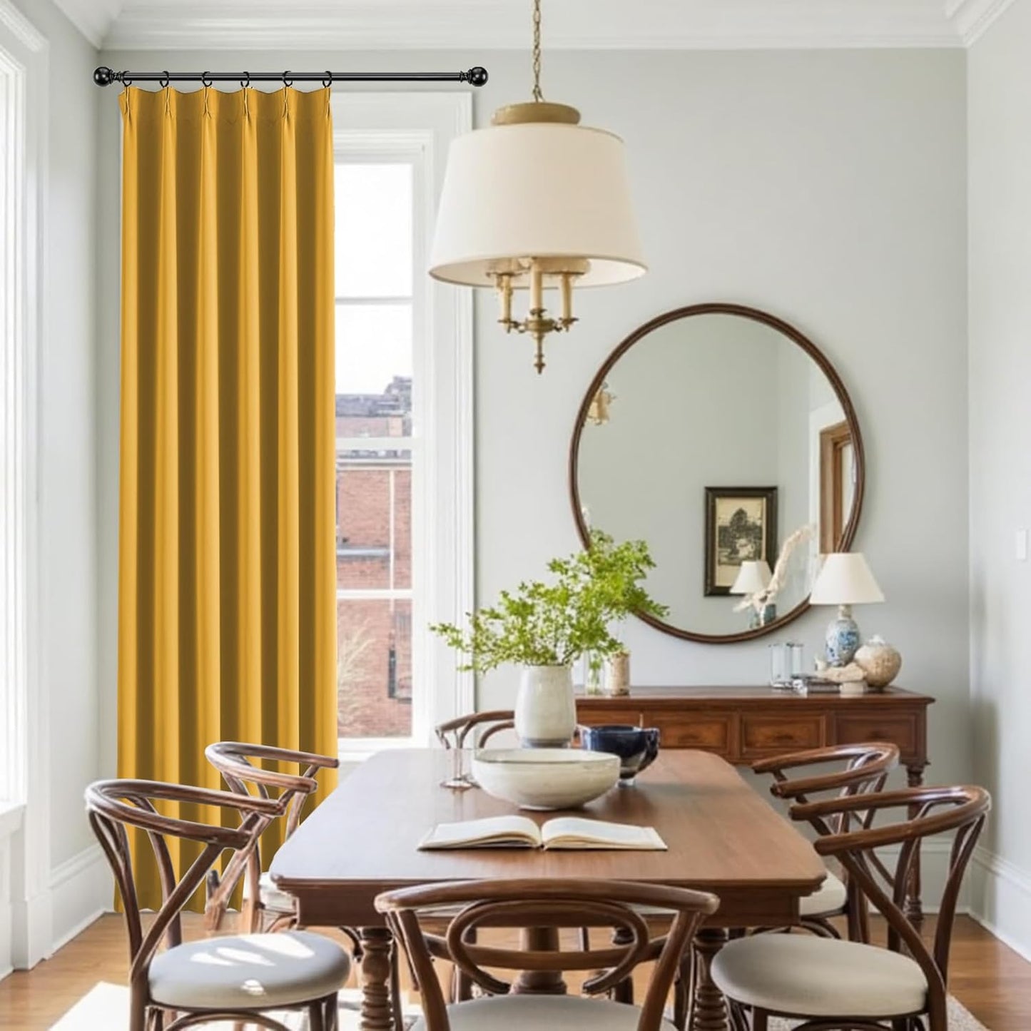 KangBang Gold Yellow Blackout Curtains for Bedroom 2 Panels, Light Blocking Pinch Pleat Vertical Drapes with Hooks for Flat/Apartment Office, Solid Privacy Assured Elegant Modern Decor,40x84 Inch