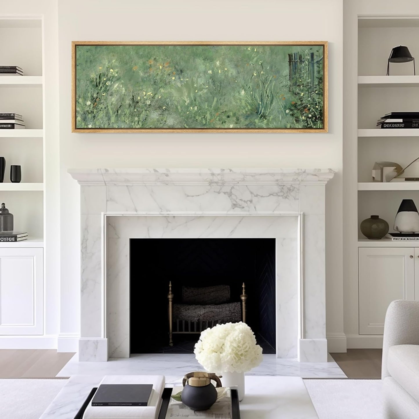 MUDECOR Large Framed Canvas Print Wall Art Meadow's Embrace Impressionist Wildflower Antique Retro Fine Art Illustrations Decorative Colorful for Bedroom - 60"x20"