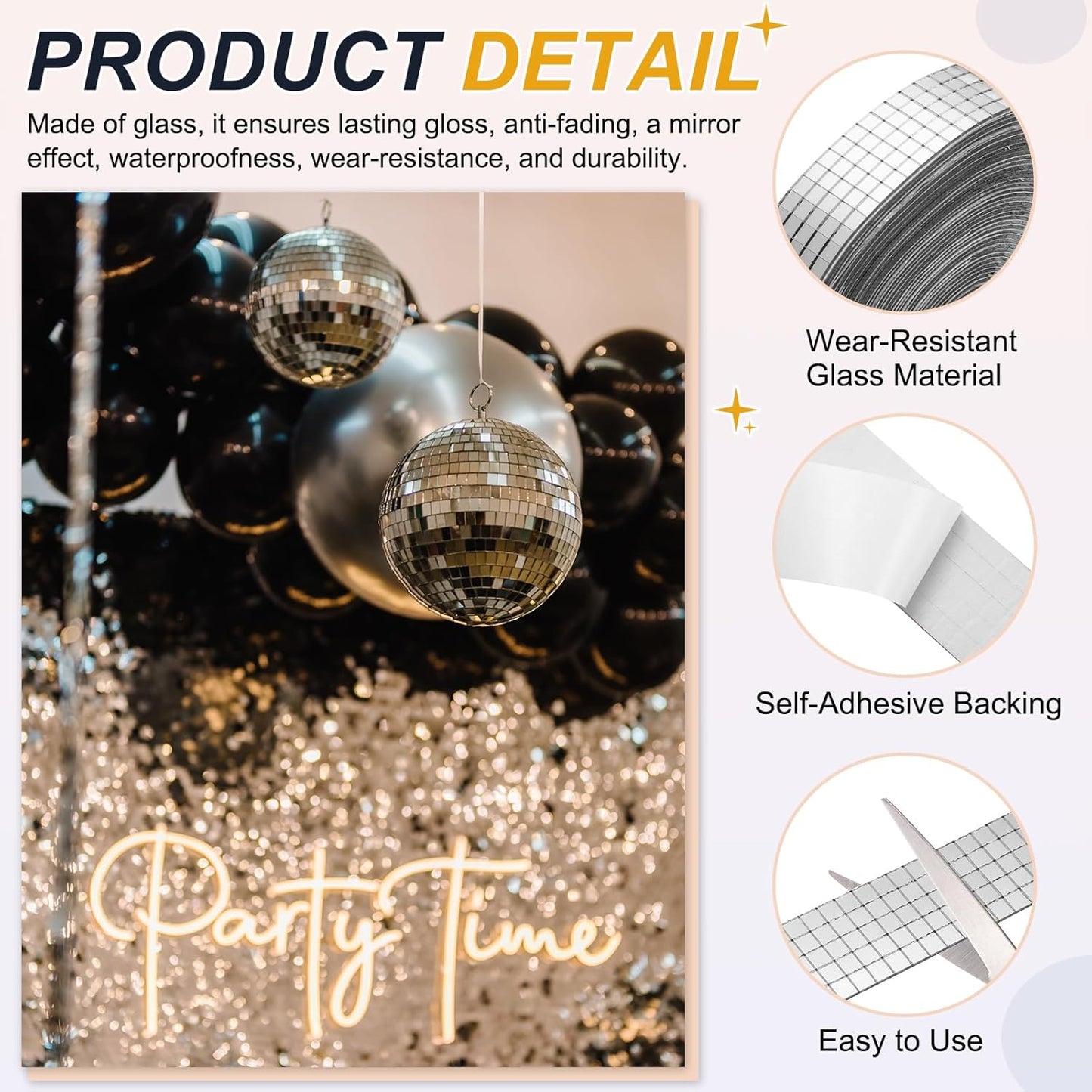 PATIKIL 5x5mm Self Adhesive Mirrors Mosaic Tiles, 10000 Pcs Square Mini Glass Mosaic Disco Tile Sticker for DIY Craft Disco Ball Party Decoration, Silver Tone