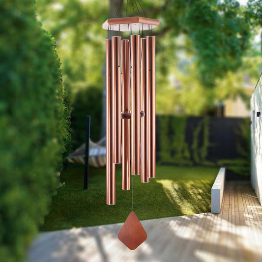 Wind Chimes Outdoor Large Deep Tone, 44 Inches Sympathy Wind Chimes Tuned Soothing Melody, Memorial Wind-Chime with 6 Heavy Tubes for Outside Decoration, Garden/Yard. Copper