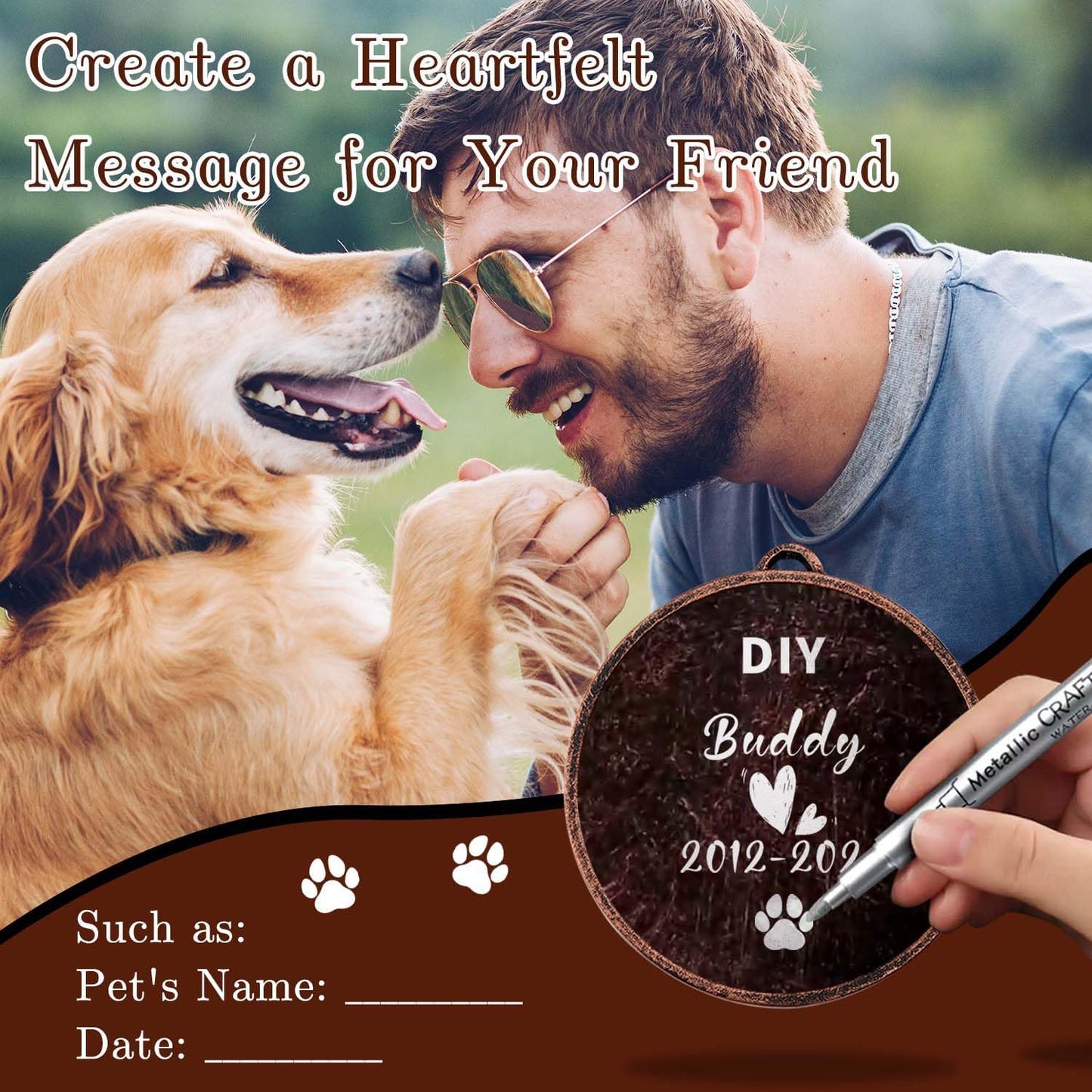 Dog Memorial Gifts, 34" Pet Memorial Wind Chimes for Loss of Dogs, Pet Loss Passing Away Remembrance Sympathy Bereavement Gift, DogPaw Vintage Wind Chime for Outside (DIY 34" Pet Memorial)