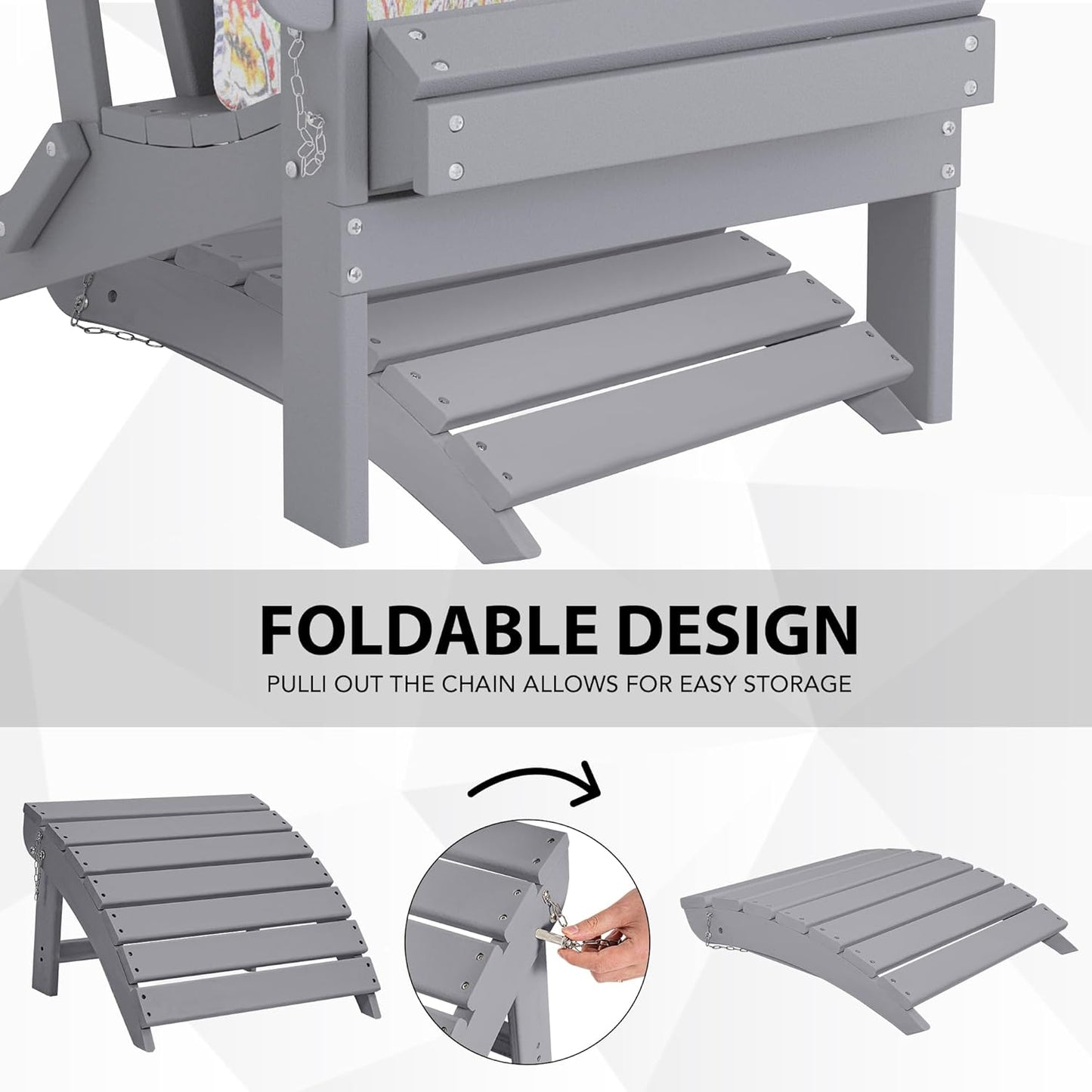 Sundale Outdoor Folding Plastic Adirondack Ottoman, All-Weather Adirondack Chair Footrest, Fade and Rust Resistant, Perfect for Outside Patio Garden Pool Yard Grey