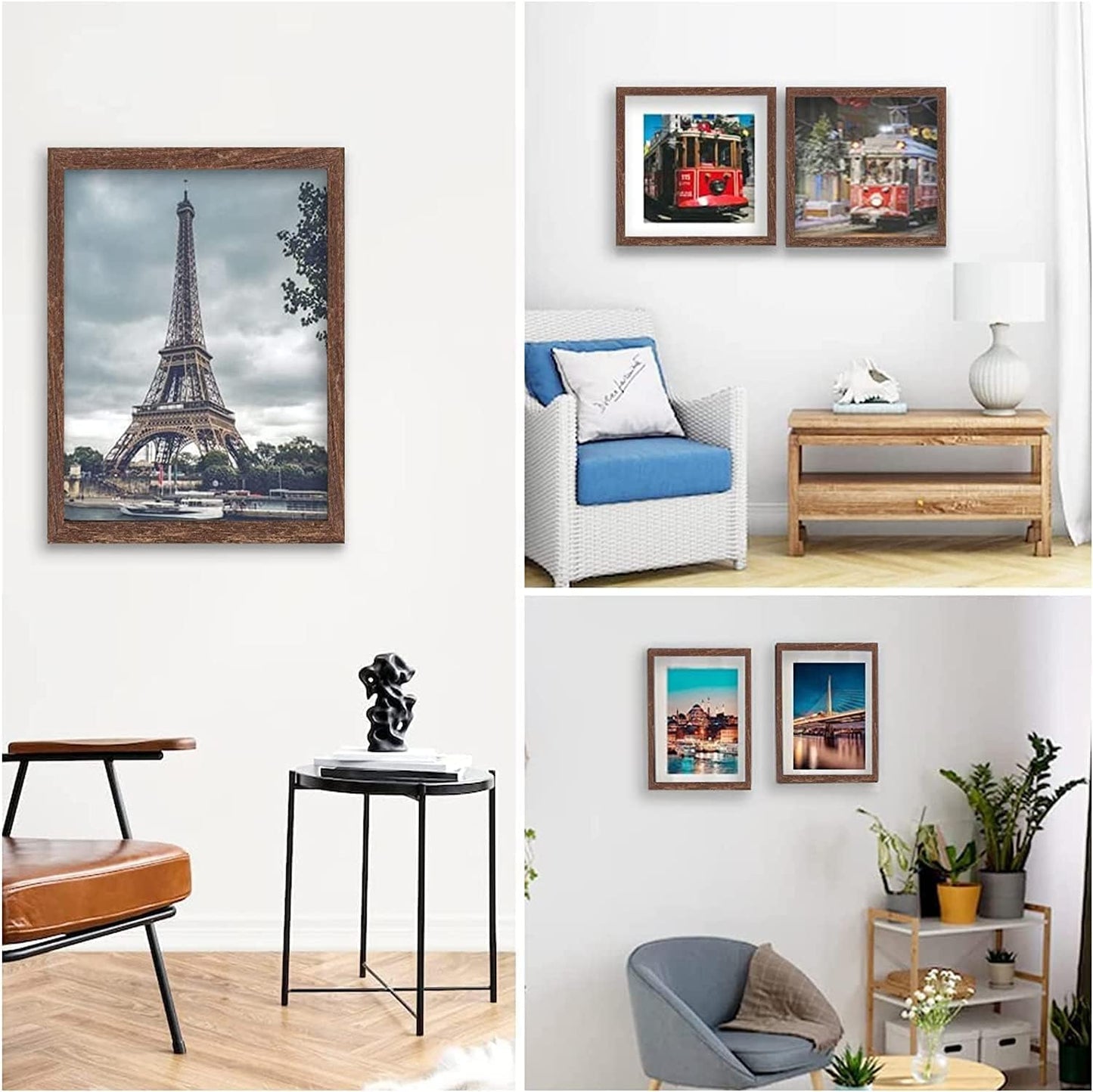 8x10 Picture Frame Set of 6, Display Pictures 5x7 with Mat or 8x10 Without Mat for Wall Mounting, Rustic Brown