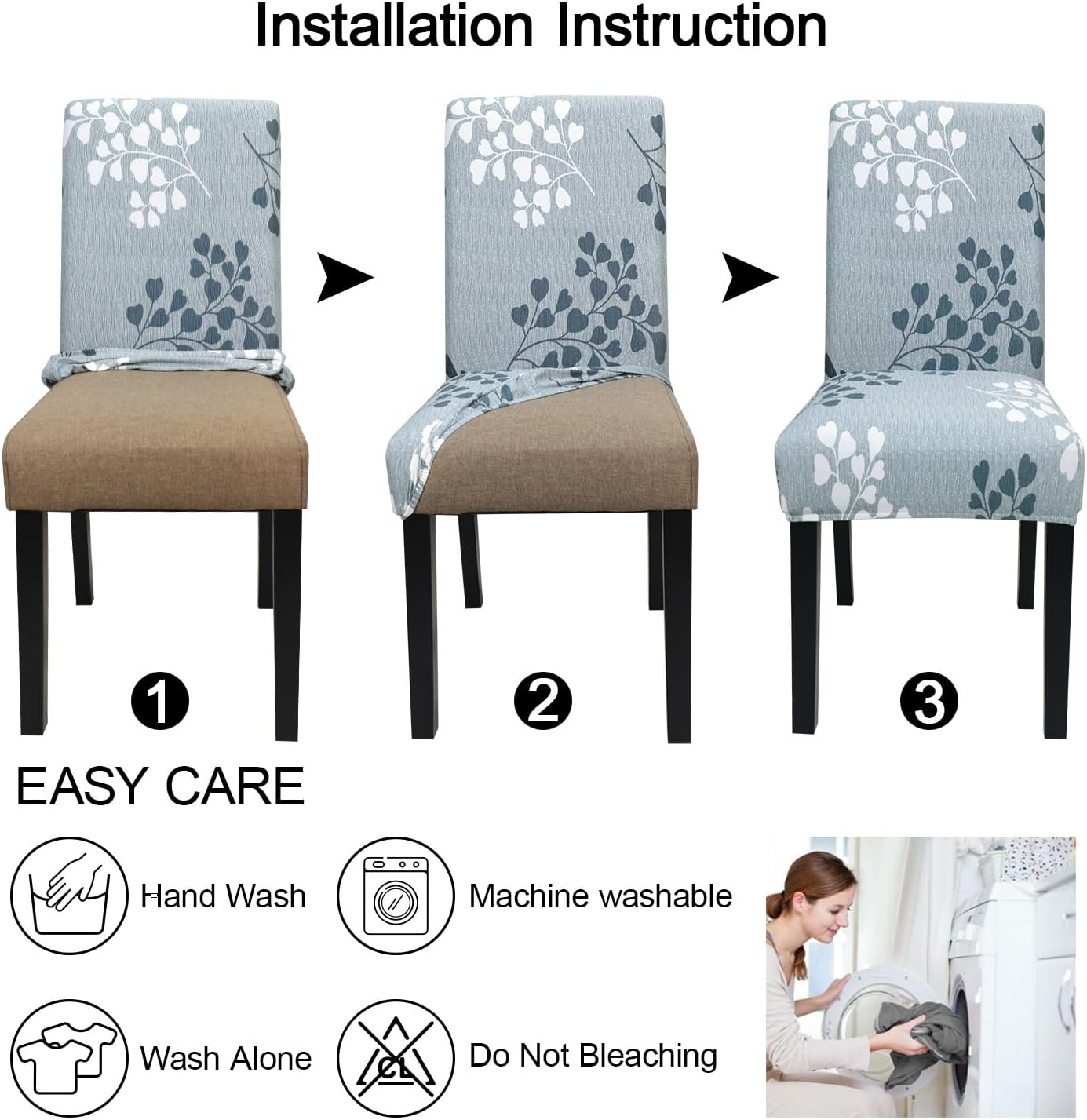 JQinHome Pattern Chair Covers for Dining Room Set of 4, High Stretch Removable Washable Parsons Chair Slipcover for Home Party Hotel Wedding Ceremony (Flower,4PCS)