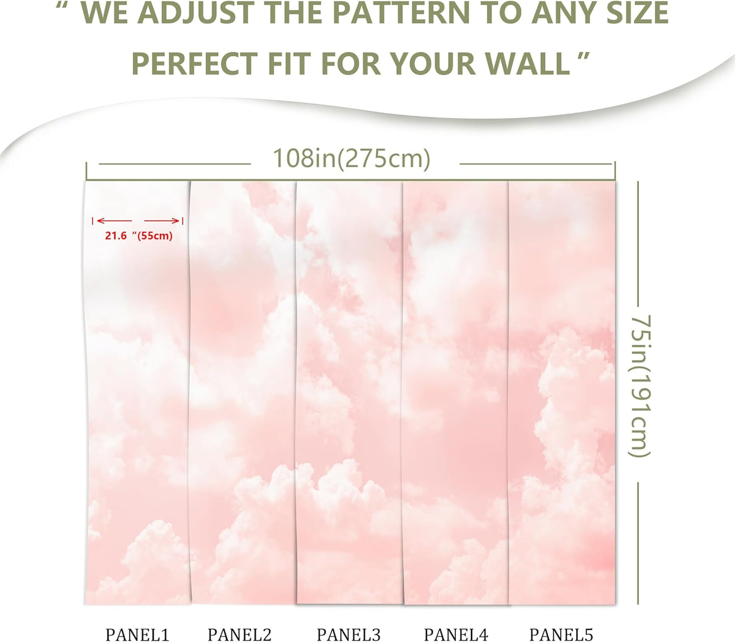 Pink Cloud Wallpaper Wall Mural for Bedroom Living Room (Not Peel n’ Stick)