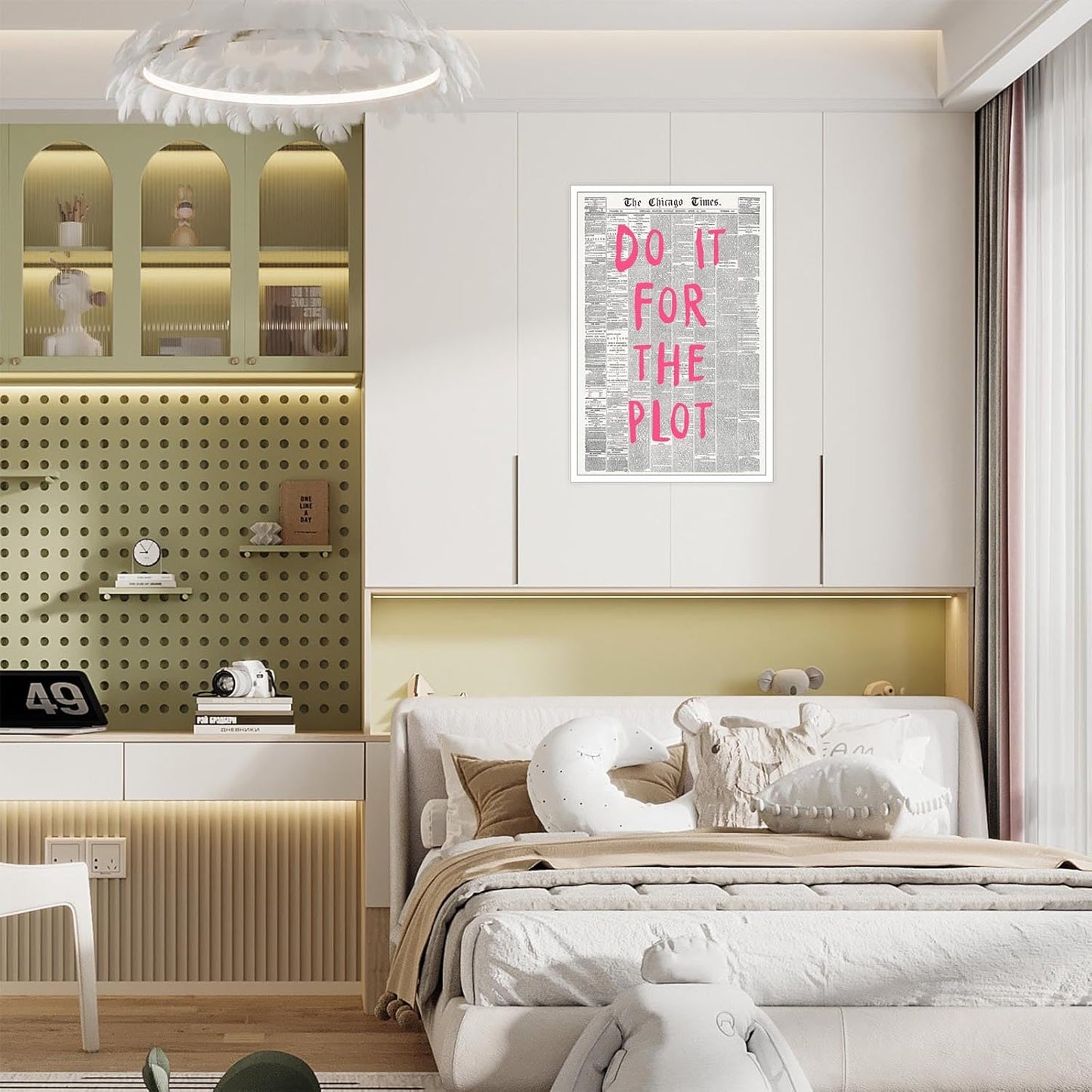 Liyark Retro Black And White Chicago Newspaper Poster Pink Trendy Preppy Apartment Art Motivational Affirmation Do It For The Plot Prints For Home Bedroom Living Room Wall Decor 12x16in Unframed