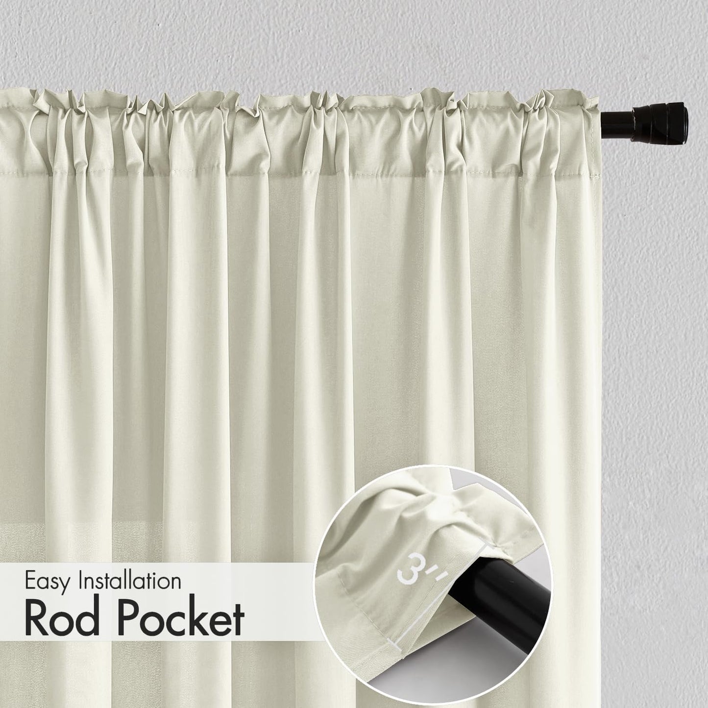 MIULEE Ivory Privacy Sheer Curtains That Let Light in 96 Inches Long Non-See-Through Semi Sheer Curtain Light Filtering Window Curtains Drapes for Living Room Bedroom 2 Panels Set 42 X 96