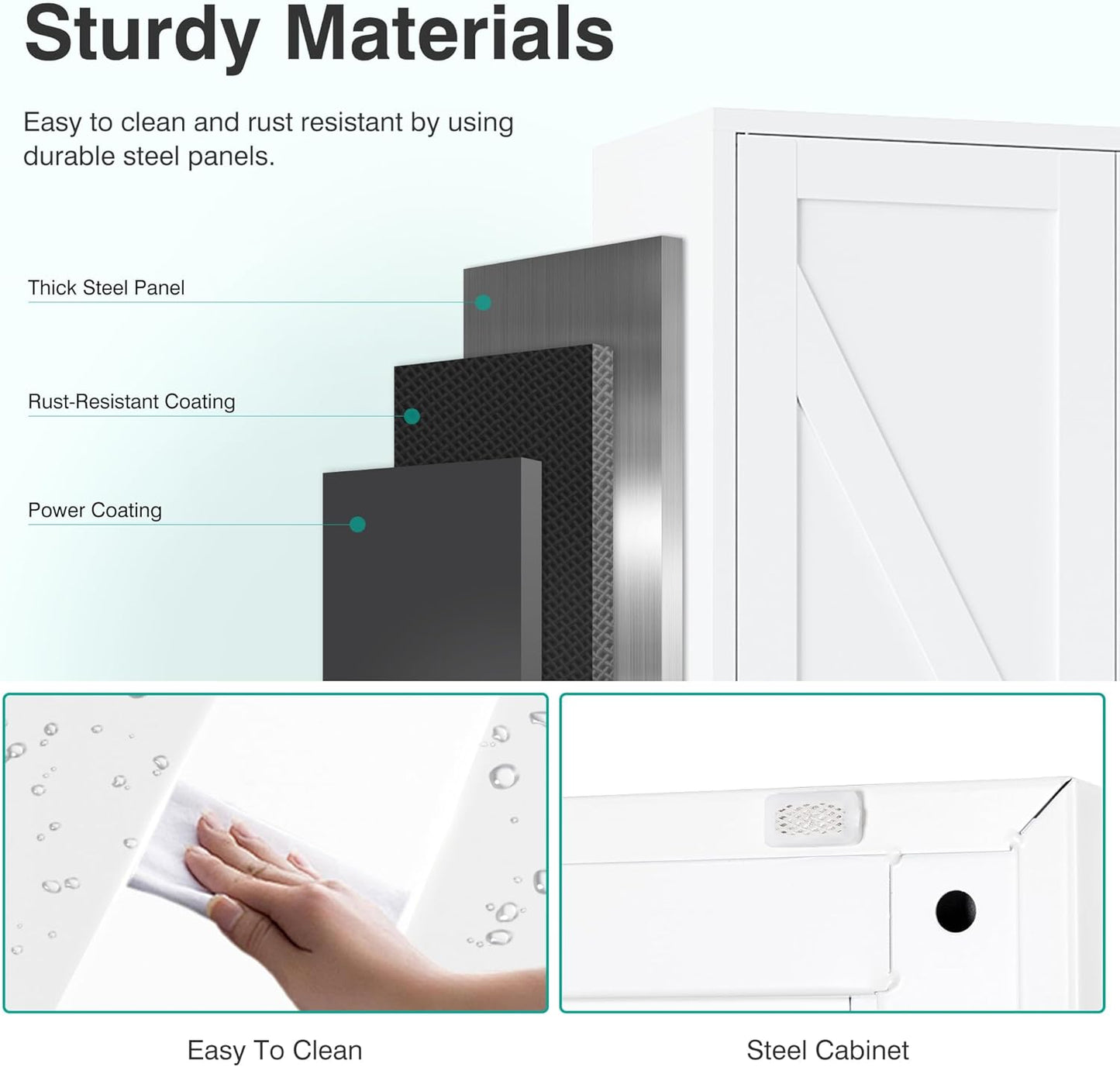 SISESOL Metal Storage Cabinet with 2 Doors and 3 Shelves,White Pantry Storage Cabinet with Legs,Farmhouse Pantry Cabinets Cupboard,Bathroom Cabinets for Home,Kitchen,Dining/Living Room (47.3" H)