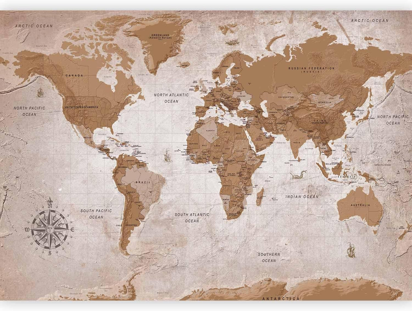 artgeist Premium Wall Mural World Map 157x110 in - XXL Non-Woven Wallpaper Fleece Wall Decor Photo Print Picture Image Design Home Map of The World k-A-0108-a-a