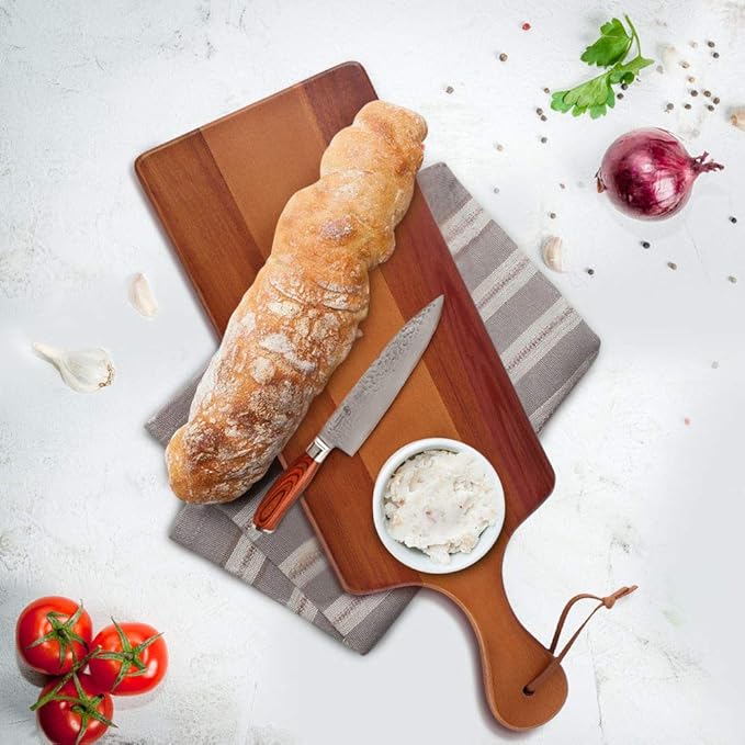 AIDEA Acacia Wood Cutting Board with Handle, Wooden Cheese Board Charcuterie Boards for Bread, Meat, Fruits, Cheese and Serving, Food Serving Tray for Kitchen, 17 x 6 inch