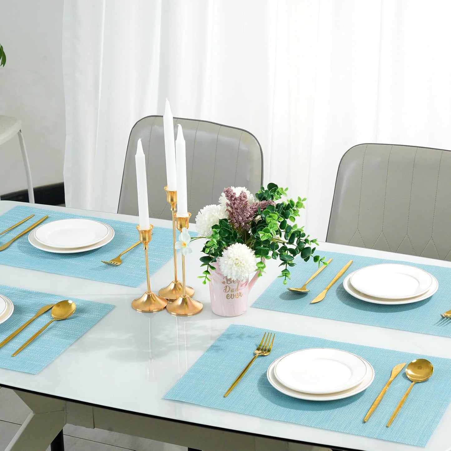 Placemats Set of 12，Non-Slip PVC Weave Table Mats Easy to Clean，Heat Resistant Place Mats for Kitchen Dining Table Decoration Indoor Outdoor，Blue