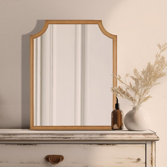 WallBeyond Scalloped Wood Mirror for Wall Decor 16x20 Inch Small Bathroom Vanity Rectangle Mirror for Hallway Bedroom Living Room(Natural)