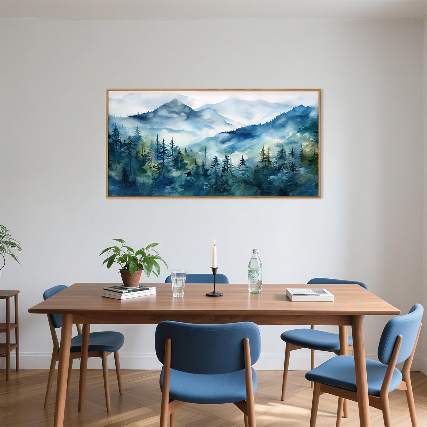 Celestdeco Blue Ridge Mountains Forest Framed Canvas Wall Art Set, Natural Landscape Wall Decor, Green Pine Trees Wall Painting, Woodland Artworks for Living Room, Bedroom, Dining Room - 20"x40"