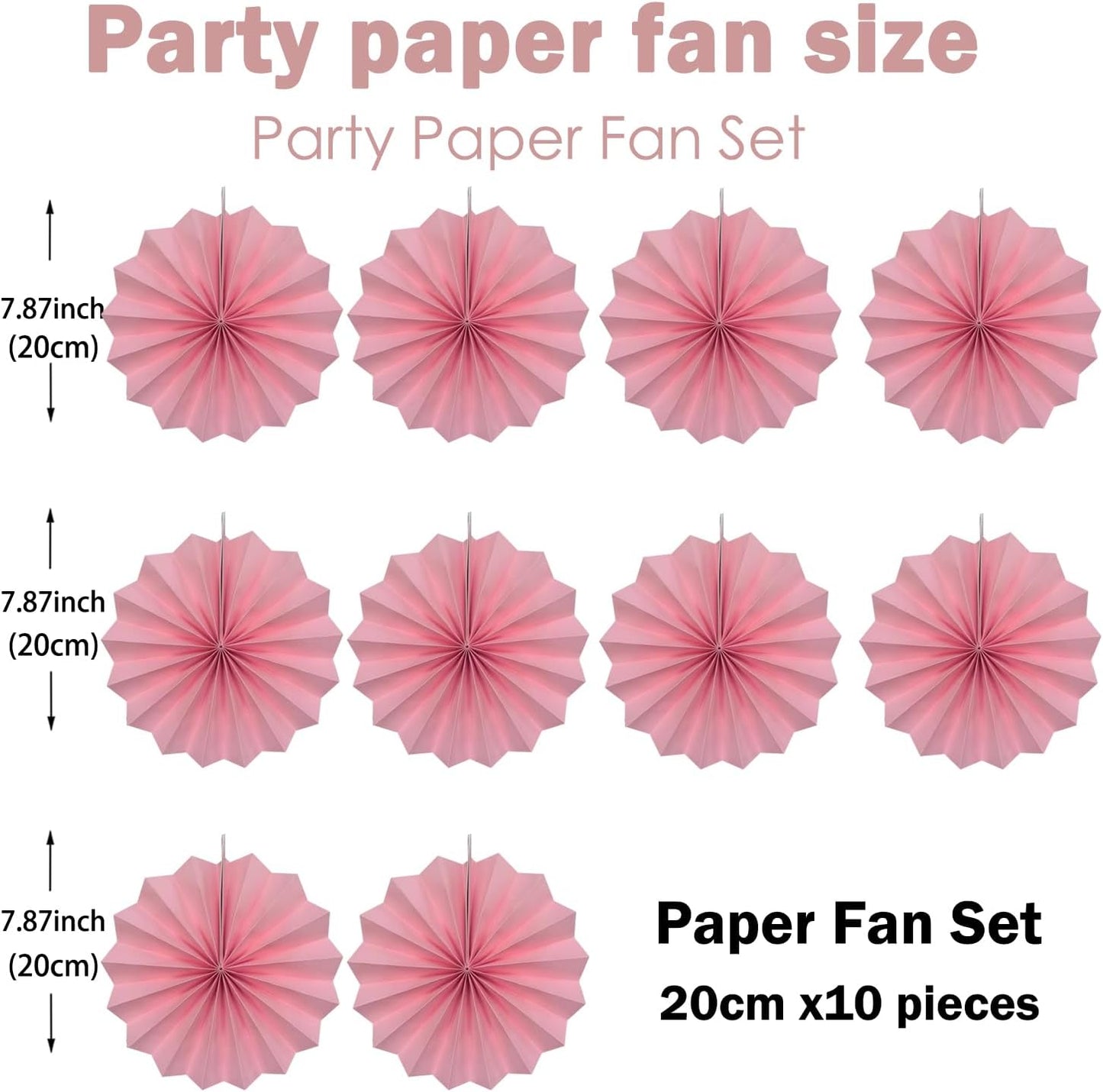 Pink Party Decorations,Pink Paper Decorations for Party,Baby Shower Decorations Party Paper Fans Bulk 8in,Schoolgirl Style Classroom Decor for Party 30 Color DIY Set （Pink）