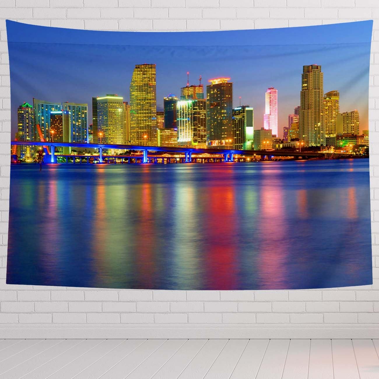 Miami Tapestry For Bedroom Night Lights Beautiful Miami City Tapestries Wall Hanging For Living Room Dorm Office 90×60 In