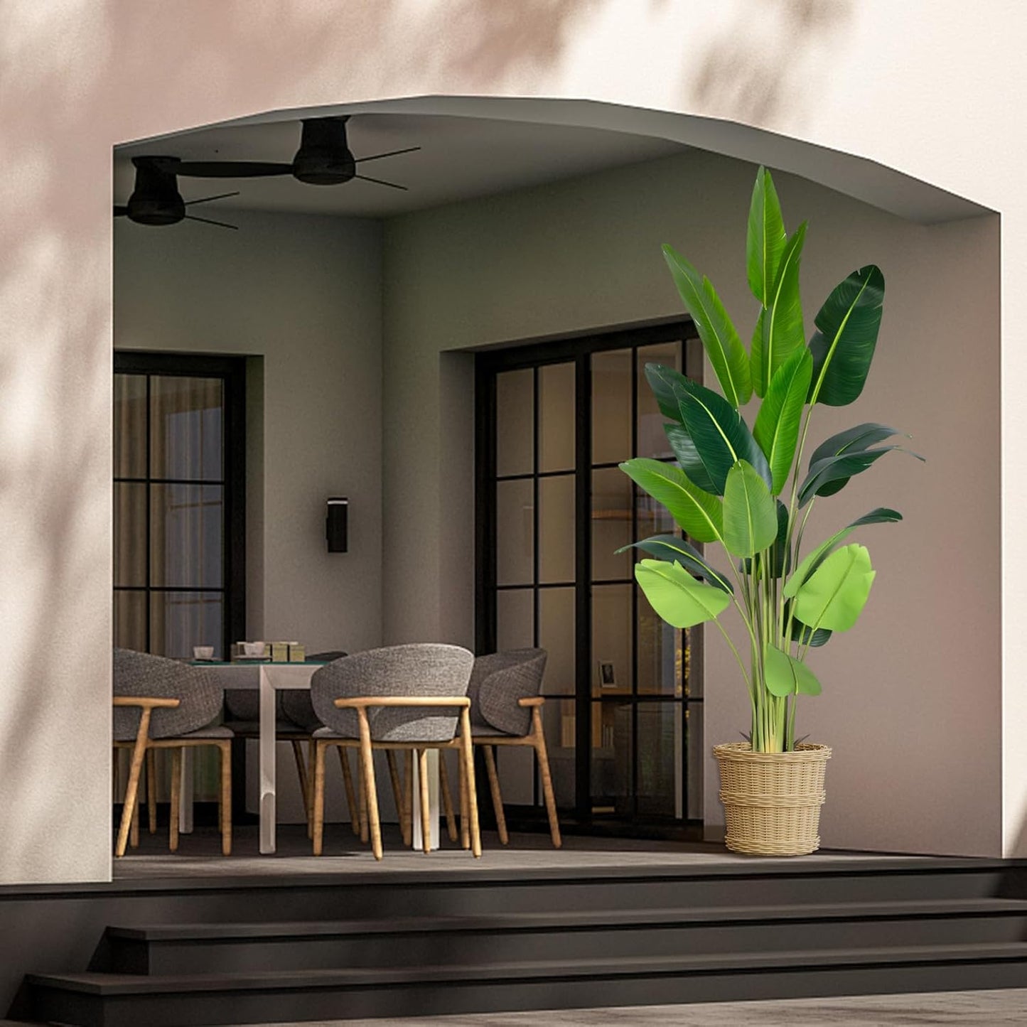 Artificial Bird of Paradise Plant 8Ft Fake Tropical Palm Tree with 18Trunks Faux Banana Leaf Trees in Pot for Home Indoor Outdoor Office Modern Decor Housewarming Gift