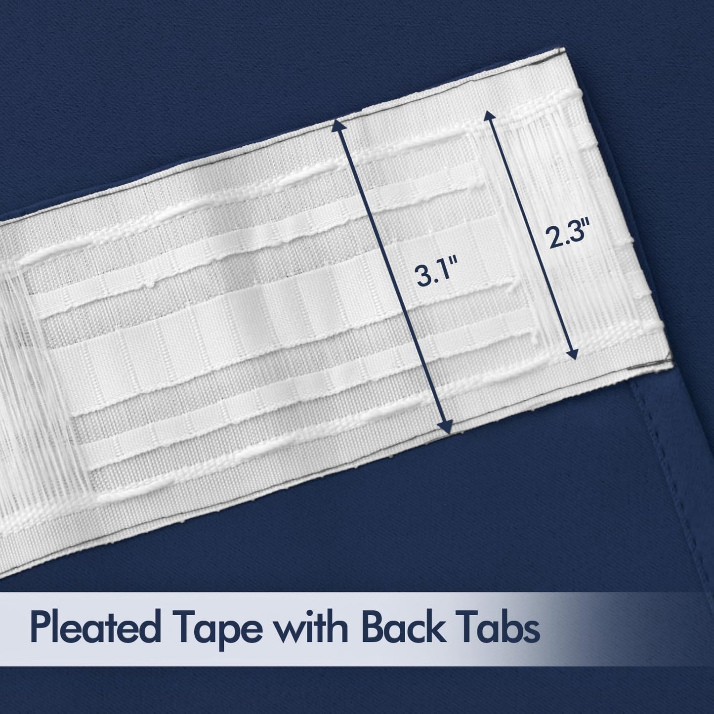 MIULEE Navy Blue Back Tab Blackout Curtains 72 Inches Long 2 Panels Set for Living Room Bedroom Privacy, Rod Pocket/Pinch Pleat Thermal Insulated Room Darkening Pleated Light Blocking Drapes