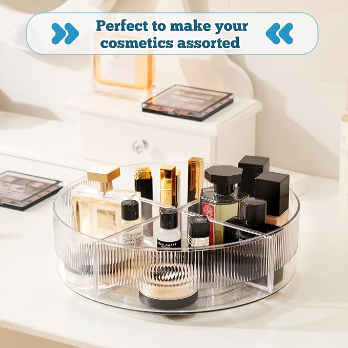 FreshKeeper Plastic Lazy Susan Organizer, Clear Pantry Lazy Susan Turntable for Cabinet and Kitchen 11’’ with Removable Dividers