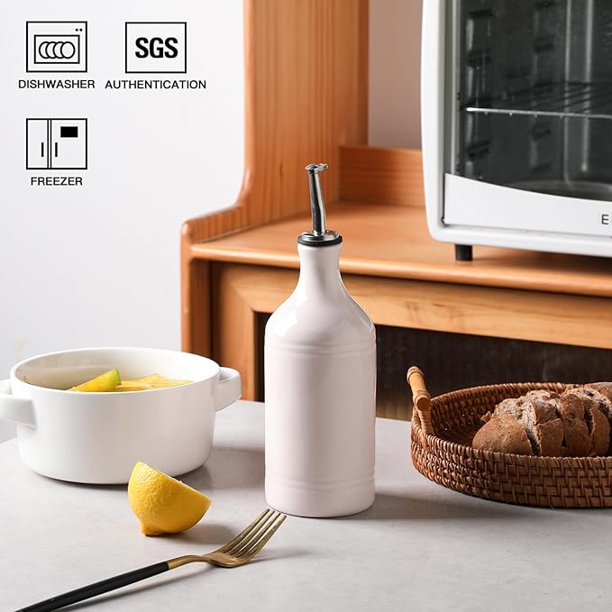 Sweejar Ceramic Olive Oil Dispenser Bottle, Opaque Oil Cruet Protects to Reduce Oxidation, Suitable for Storage Vinegar, Coffee Syrups & Other Liquids, Pack of 1, 15.5 Fl Oz (Rose Pink)