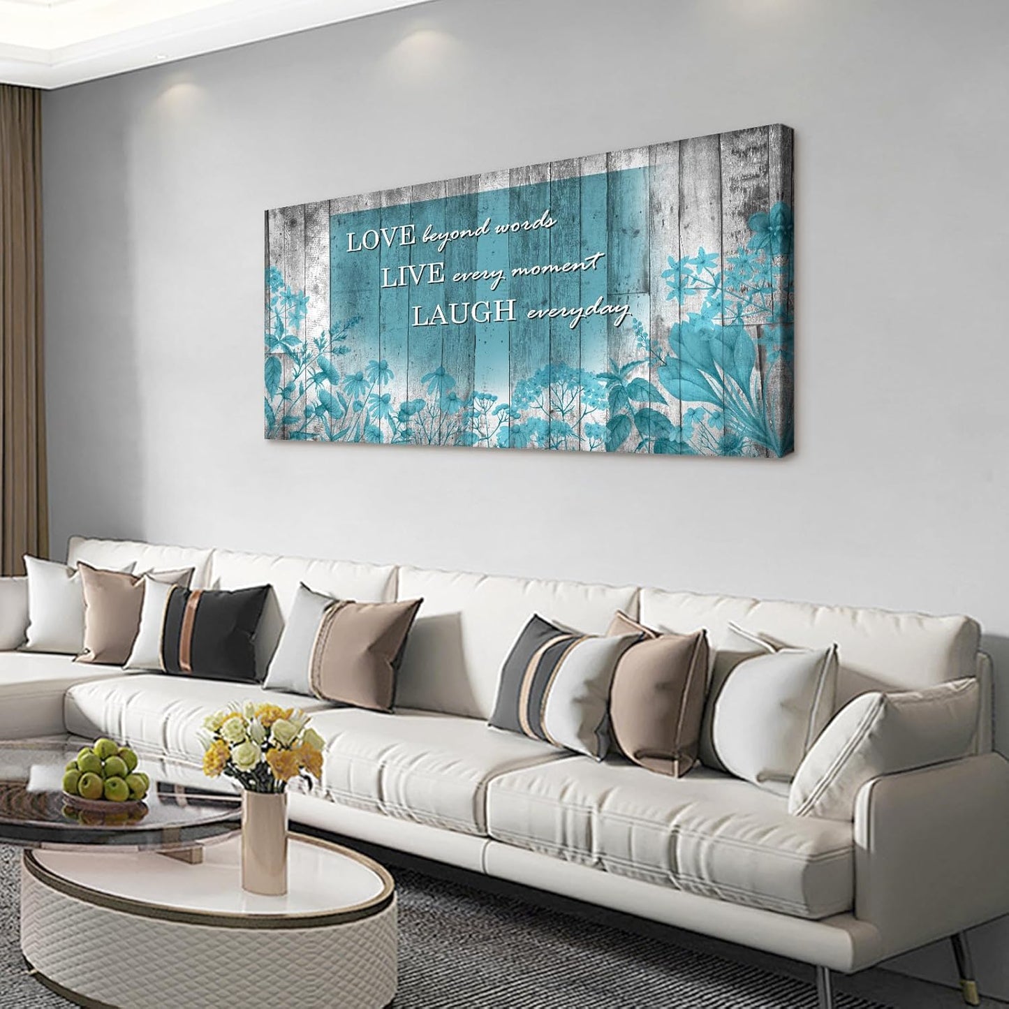 Cao Gen Decor Art S07075 Wall Art Motivational Quotes Canvas Prints 1 Panels Teal Flowers Abstract Pictures Paintings Stretched and Framed for Living Room Bedroom Kicthen Office Artwork