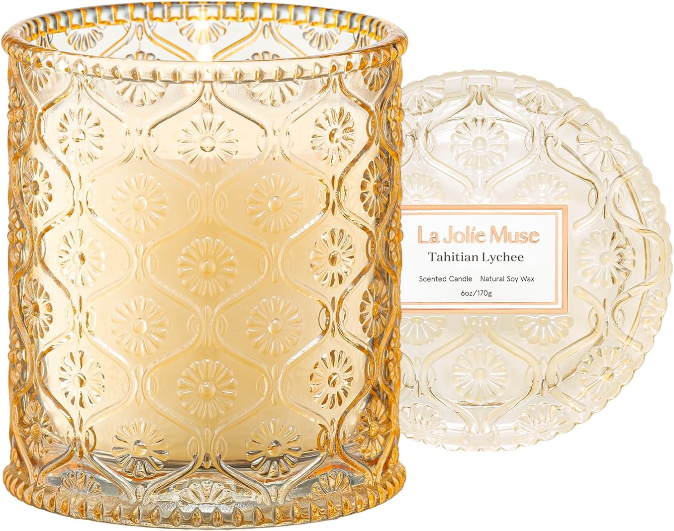 LA JOLIE MUSE Tahitian Lychee Candle - Lychee, Melon, Pineapple | 6 oz Natural Soy Wax | 40 Hours Clean Burn | Tropical Fruit Candle | Gift for Little Getaway