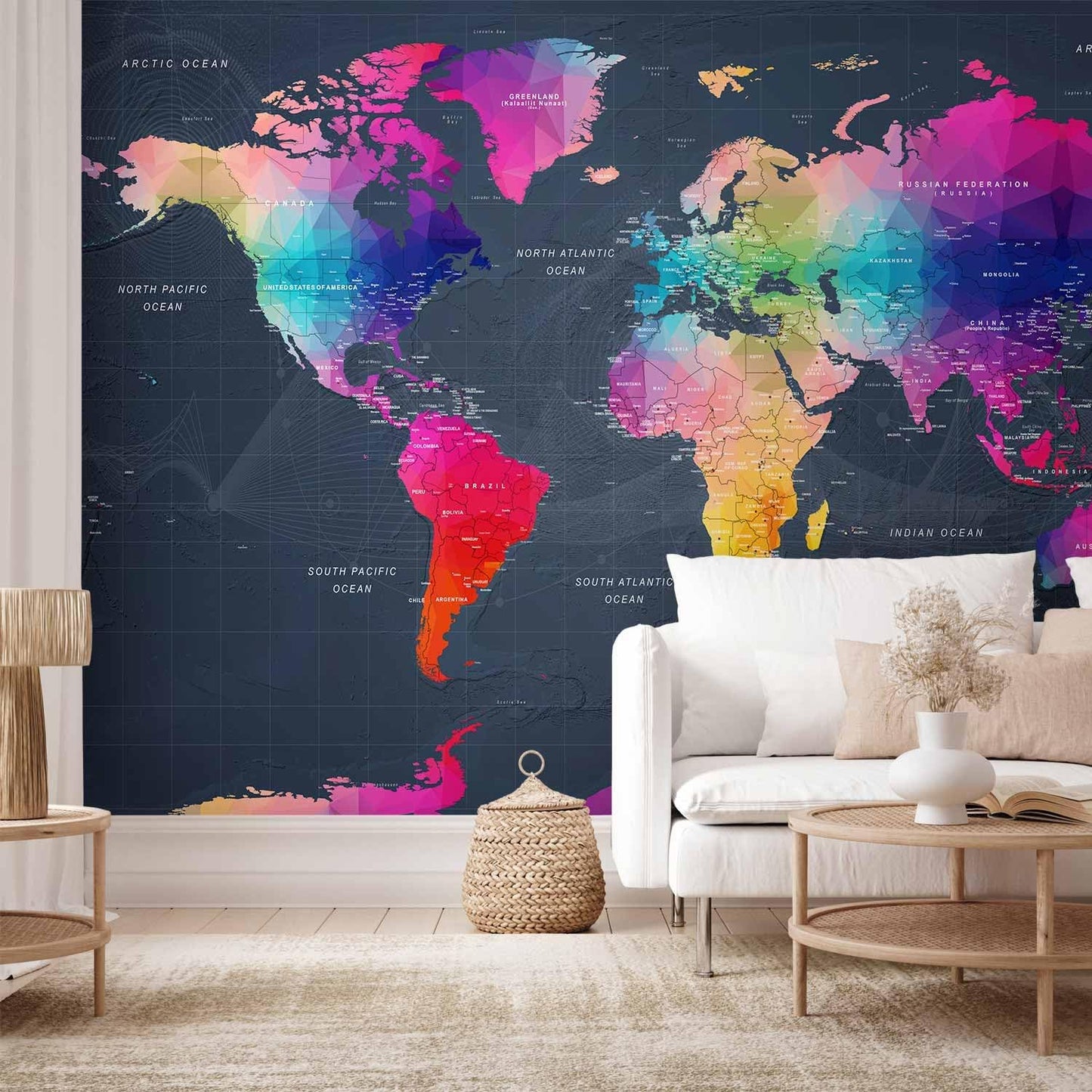 artgeist Premium Wall Mural World Map 98"x69" - XXL Non-Woven Wallpaper Fleece Wall Decor Photo Print Picture Image Design Home Map of The World k-A-0126-a-a