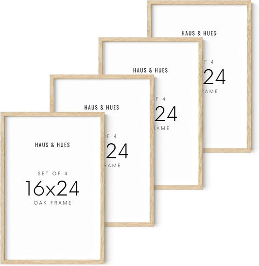 HAUS AND HUES Picture Frames 16x24 - Set of 4 Standalone Beige Oak Frame 16x24 Picture Frames for Wall, Poster Frames 16x24, 16 x 24 Gallery Wall Frame Set, 16 by 24 Picture Frame (Beige Frame)