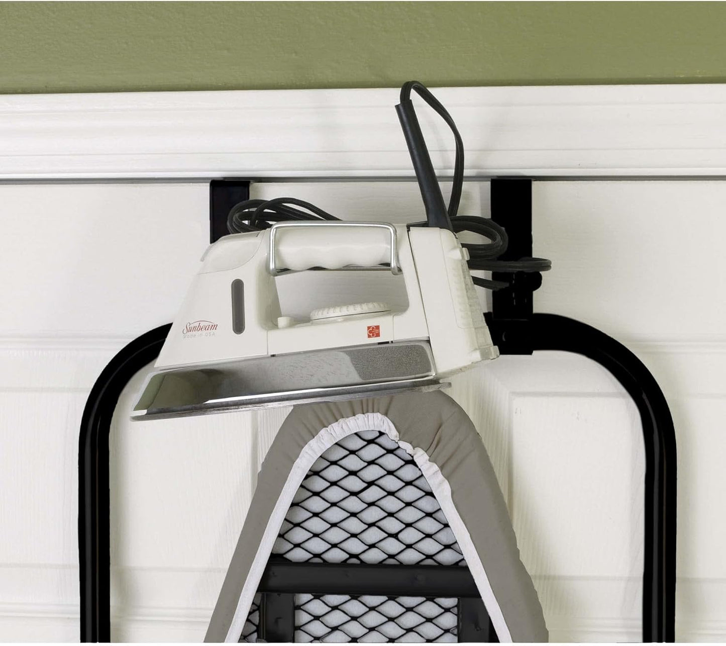 Household Essentials Over-The-Door Ironing Board with Iron Holder | Compact, Self-Closing Design with Cotton Cover and Padding | Space-Saving Ironing Board for Dorms, Apartments, and Small Spaces