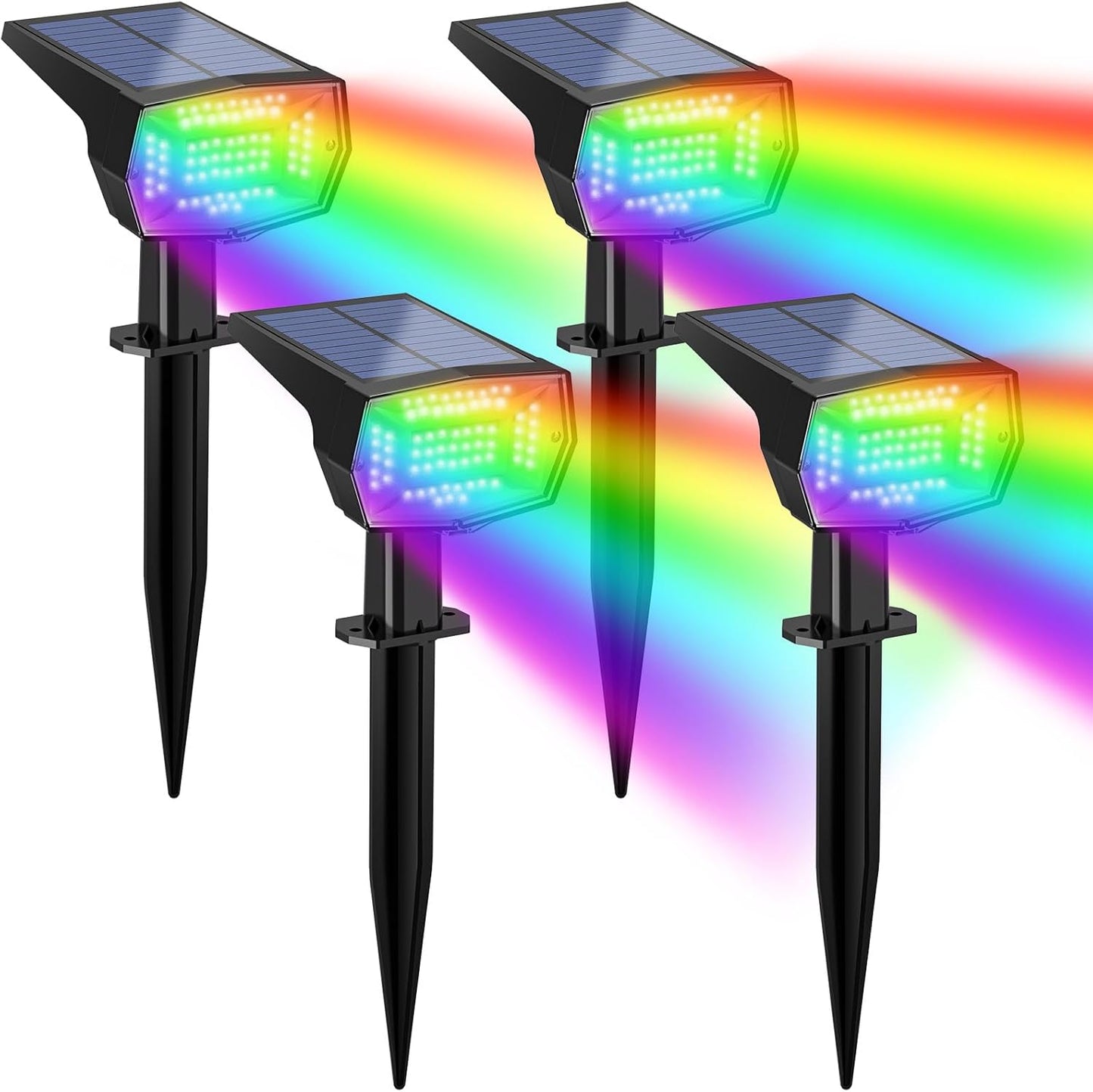 Fabrito Solar Color Changing Lights Outdoor, 9 Color Modes Landscape Spotlights, Dusk to Dawn Solar Powered Spot Lights for Outside, Solar Garden Lights for Yard, Pathway, Tree 4 Pack (Multicolor)