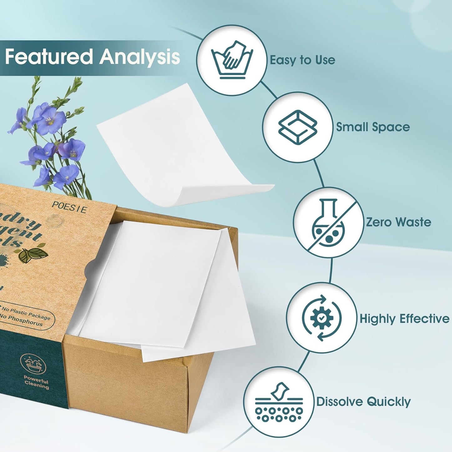 Poesie Laundry Detergent Sheets Fresh Linen Scent 3 Pack 480 Strips Plastic Free Fast Dissolve Washing for All Washing Machine Traveling Dorm Life Save Space