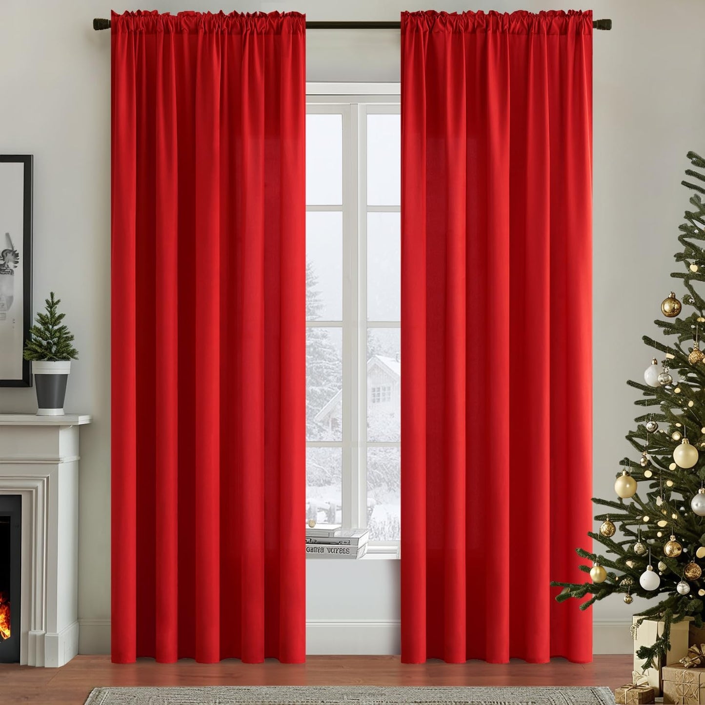 MIULEE Red Privacy Sheer Curtains That Let Light in 90 Inches Long Non-See-Through Semi Sheer Curtain Light Filtering Window Curtains Christmas Drapes for Living Room Bedroom 2 Panels Set 42 X 90