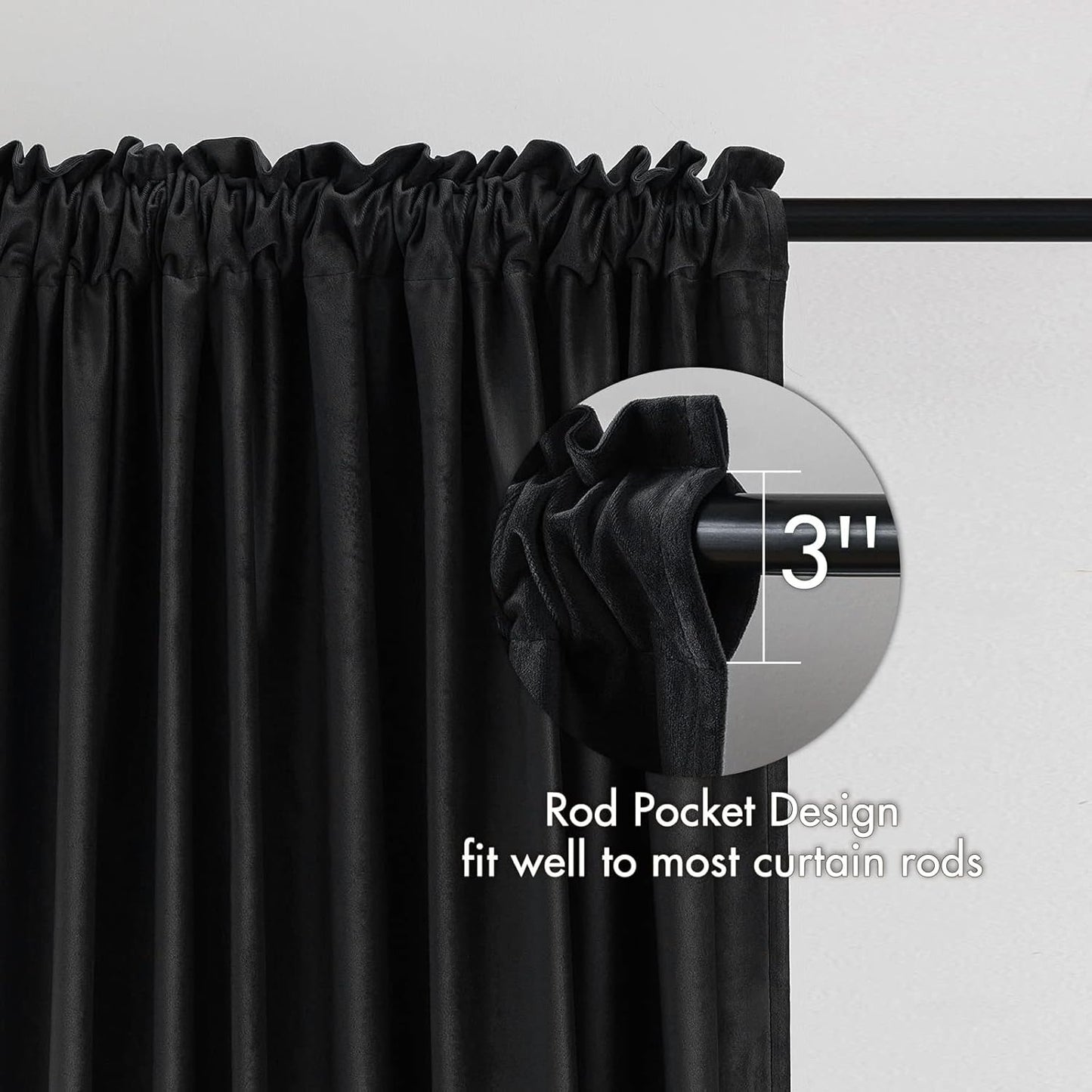MIULEE Black Velvet Curtains Thermal Insulated Blackout Curtain Drapes for Bedroom Living Room Darkening 96 Inches Long Curtains Panels Rod Pocket Set of 2