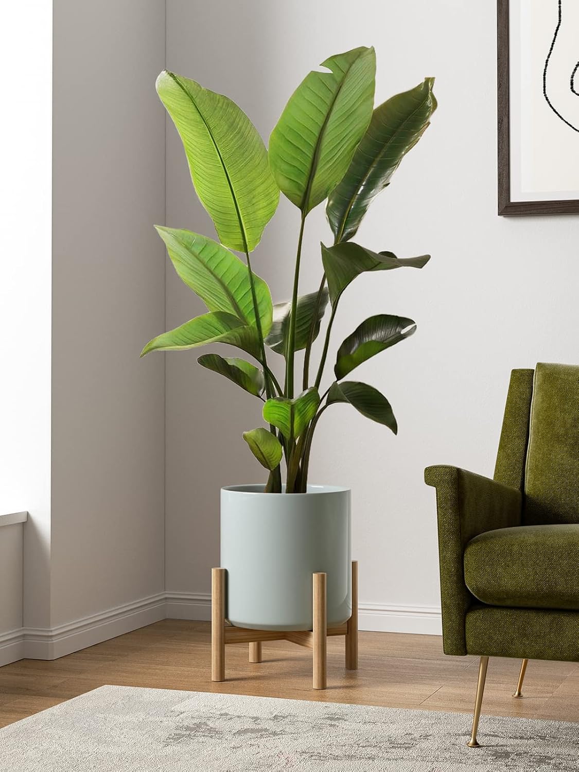 LE TAUCI 12 Inch Pots for Plants, Ceramic Large Plant Pot for Indoor Plants, Mid-Century Modern Flower Planter Pots with Drainage Hole and Removable Plug, Round Planter Pot, Reactive Glaze Blue Gray