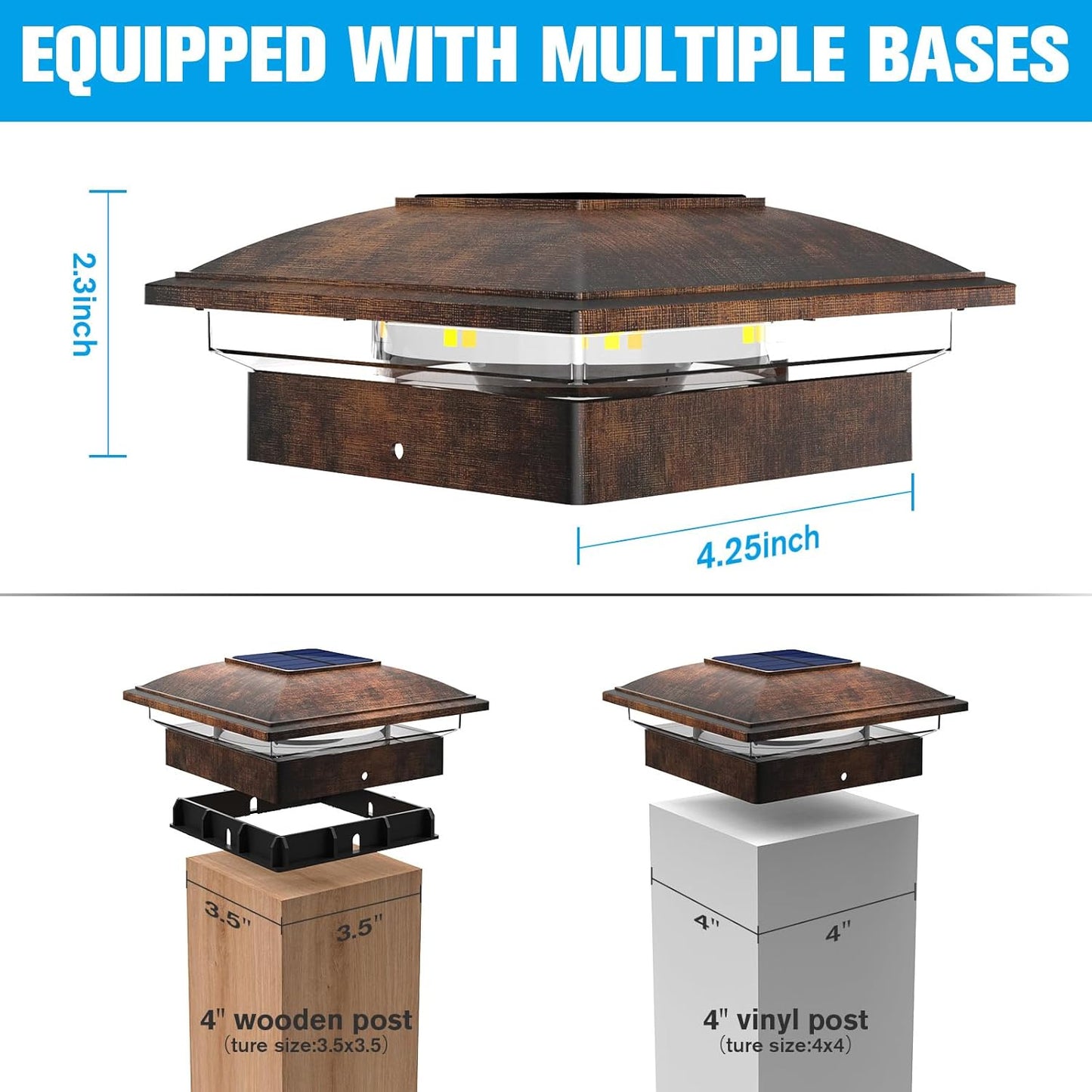 VOLISUN Solar Post Cap Light Outdoor 16pack,Solar Deck Fence - Post Lights Waterproof for 4x4 Wooden/4x4 Vinyl, with Warm White/Cool White for Garden/Patio/Porch