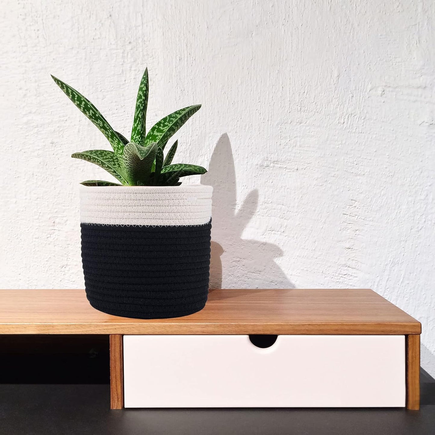 6.5 inch Planter Baskets for Indoor Planters Cotton Rope Flower Plant Pots Cover,Woven Storage Baskets for Crafts,Organization Modern Home Decor H6 3/4" x W6 1/2" Black&White