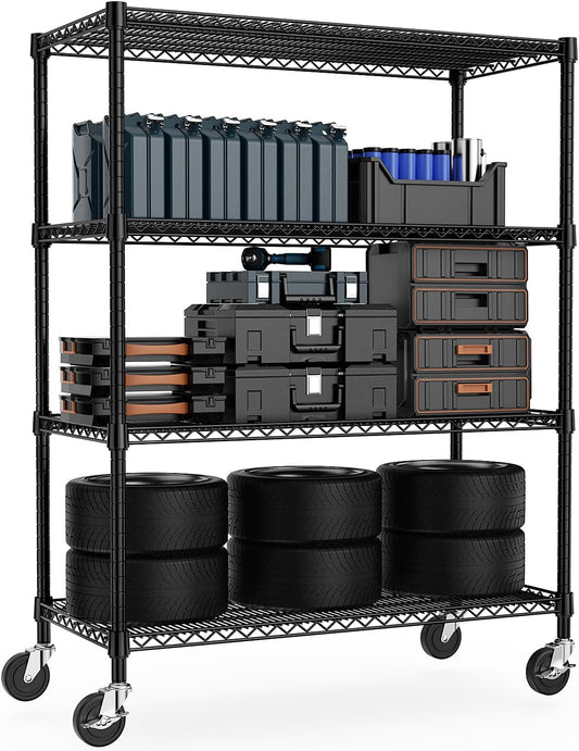 Industrial Metal 4 Tier Shelving for Garage, Pantry, Warehouse, Basement Utility Room, Storage Rack Metal Shelving Unit, Shelf Organizer, Black 23.6" D x 53.2" W x 73.6" H