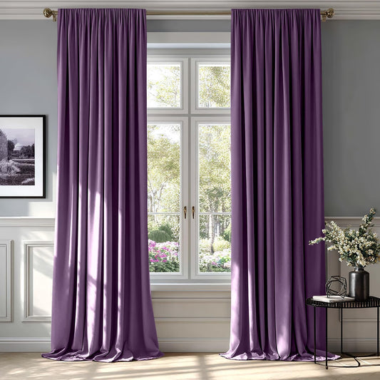MIULEE Purple Velvet Curtains Thermal Insulated Blackout Curtain Drapes for Bedroom Living Room Darkening 108 Inches Long Curtains Panels Rod Pocket Set of 2