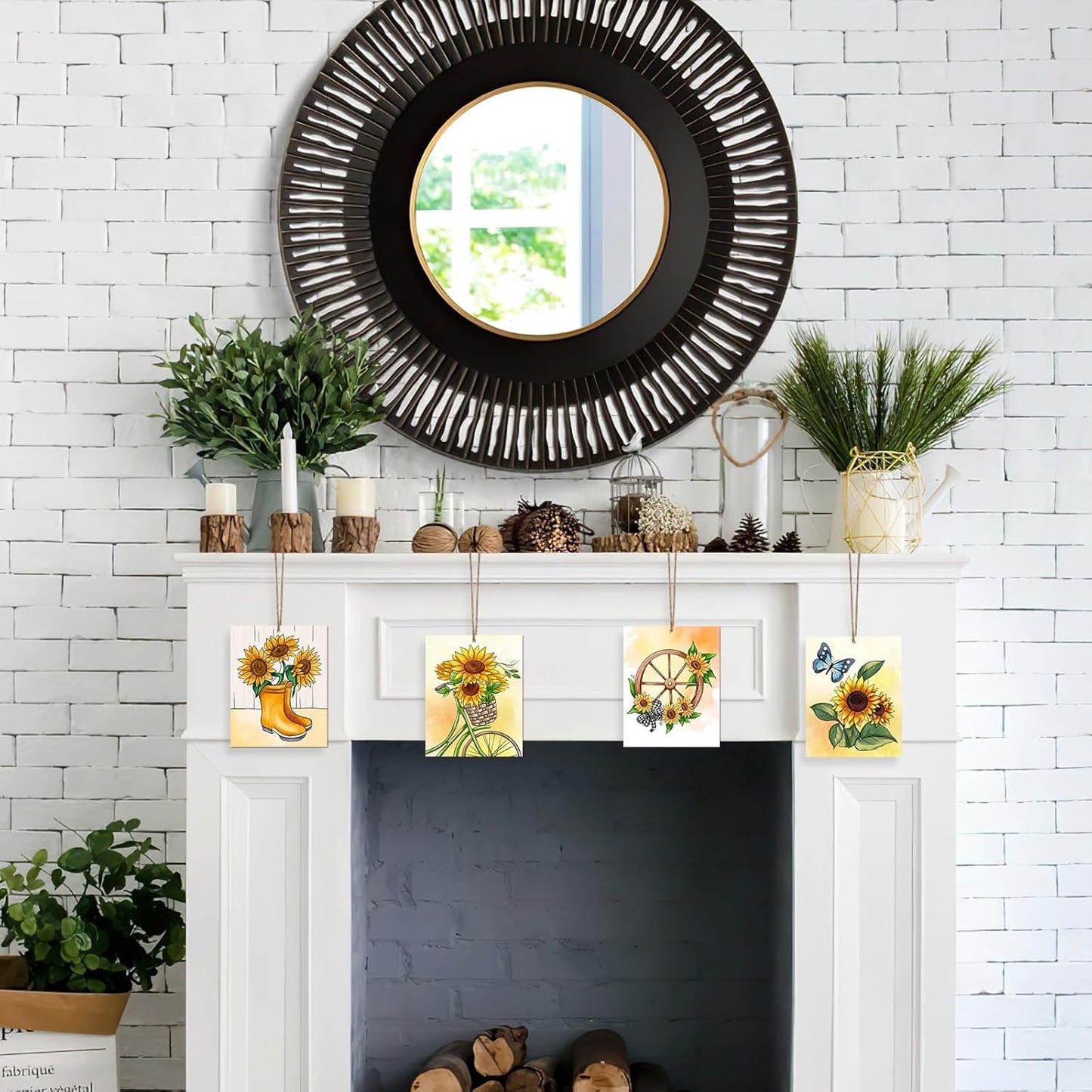 COCHIE 10 Pieces Large Sunflowers Unfinished Wood Crafts to Paint for Adults and Kids, Bulk Predrilled Wooden Ornaments for Painting, Summer Sunflower Paintable Wood Slices Craft Supplies with Ropes