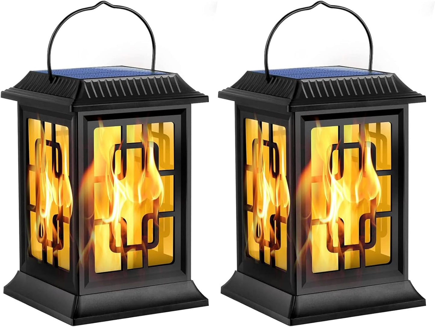 Flickering Solar Lantern Outdoor, Waterproof Hanging Flame Solar Powered Lantern for Pathway, Tabletop, Patio, Garden Decoratives (2 Pack)