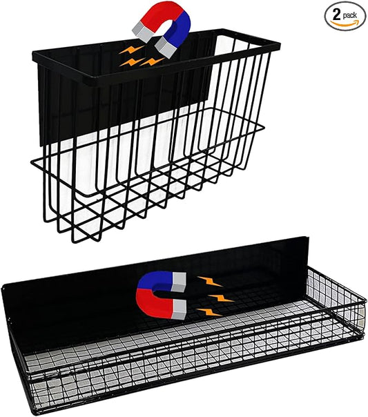 Bruda 2 Pack Magnetic Storage Rack for Spice, Magnetic Organization Shelf for Refrigerator, Fridge, Washing Machine, Oven, Coffee Maker, Metal Peg Board, Stacked Washer and Dryer 010