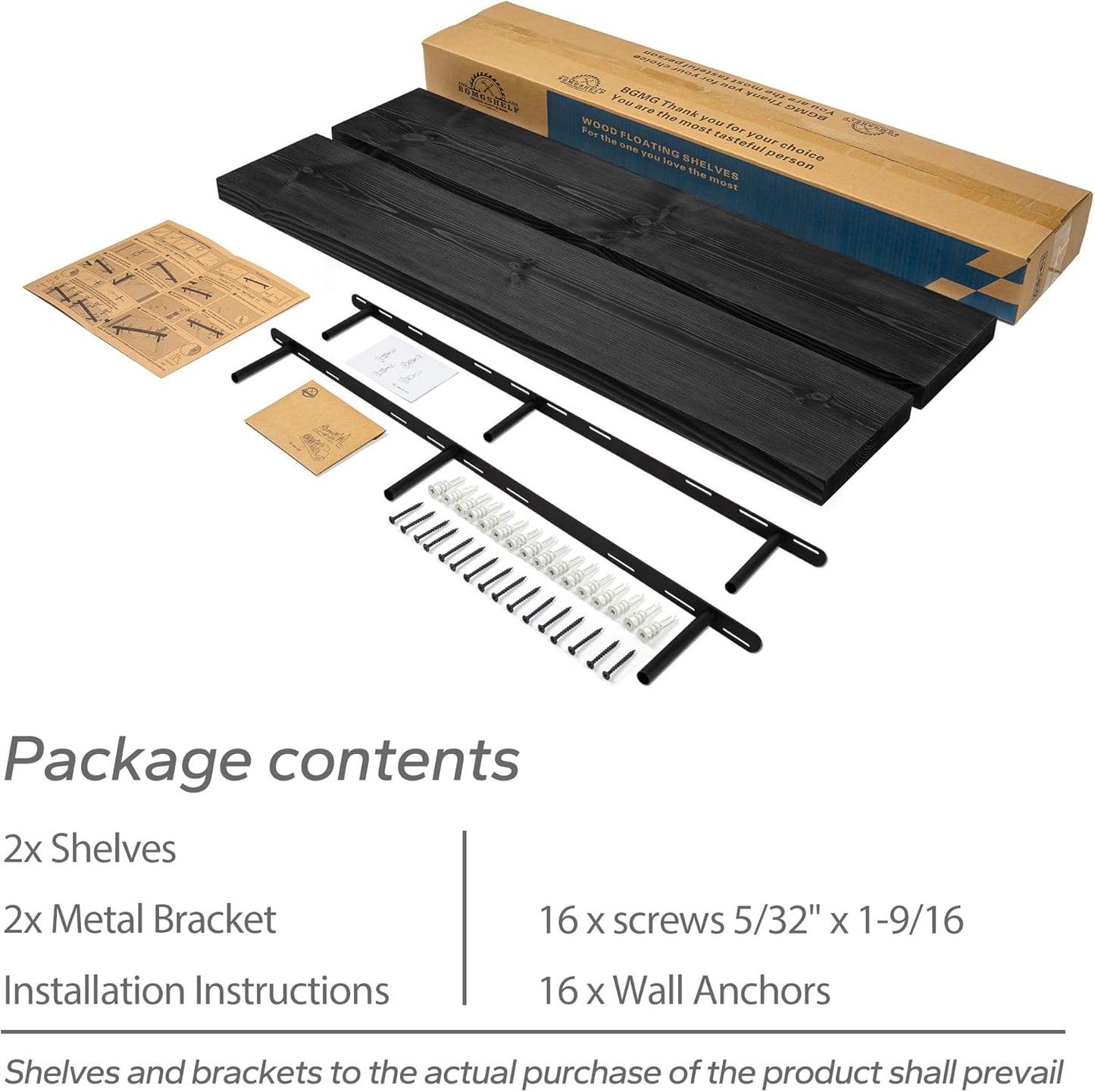 BGMG Wood Floating Shelves 48 inch, Wide Rustic Wooden Wall Shelves for Bathroom Living Room Bedroom Kitchen Farmhouse Set of 2-48x 6.7 x1.25 inch- Black
