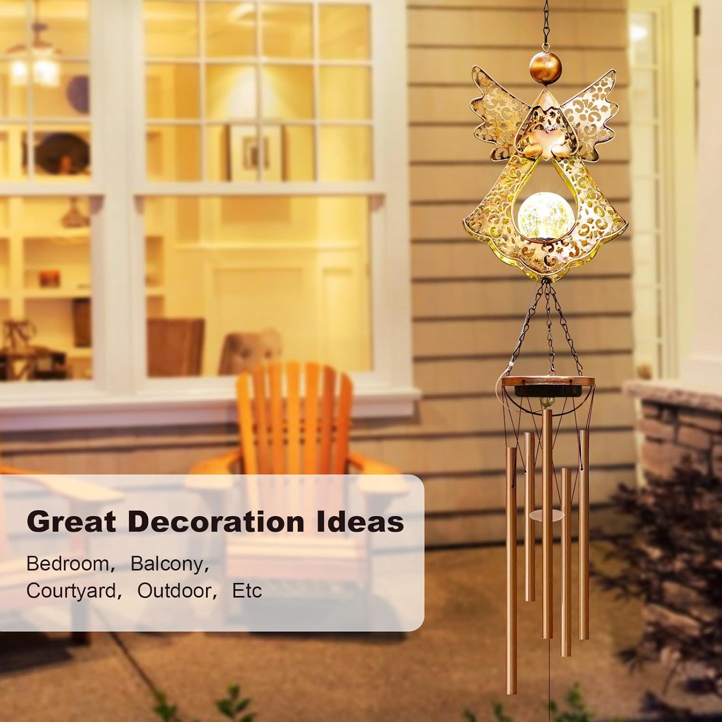 Wind Chimes Outdoor Indoor Decor: Birthday Gifts for Mom Grandma - Outside Lights for Garden Yard Patio Porch (Angel)