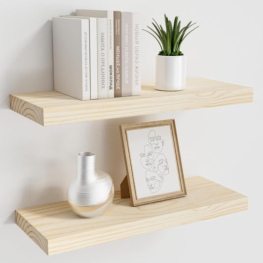 Natural Wood Floating Shelves 16”x 8”x 1.4” Book Shelf Floating for Wall Mounted, Heavy Duty Shelf Hold 35 lbs, Unfinished Wall Shelves for Bathroom, Living Room, Kitchen, Bedroom, Office