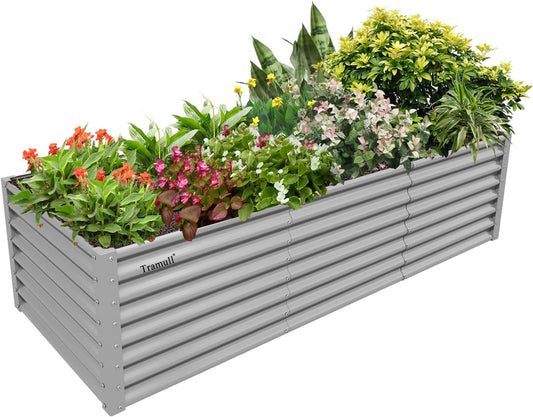 1 Pack 8x3x2FT Galvanized Raised Garden Bed Kit Retangular Metal Ground Planter Box Outdoor Bottomless Planter Raised Beds for Vegetables Flowers Herbs Fruits, Gray